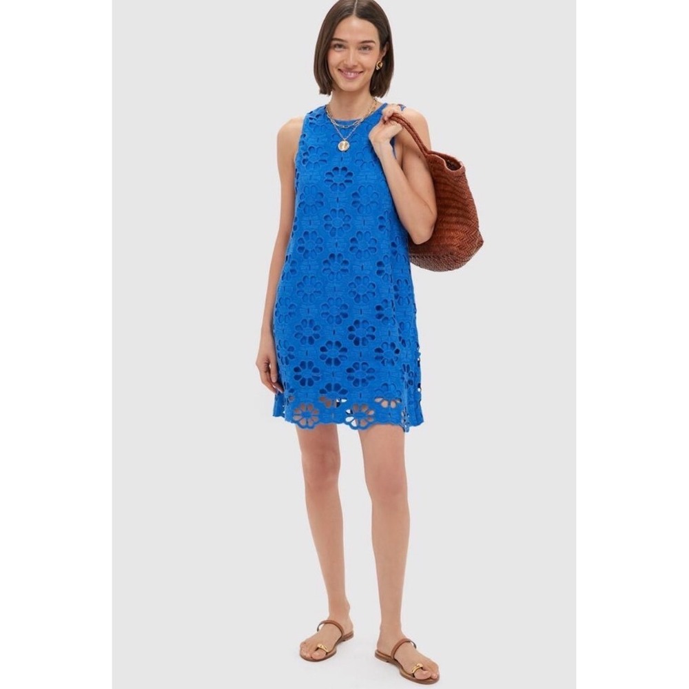 Tuckernuck Sapphire Blue Marlowe Floral Eyelet Shift Mini Dress XL NWT